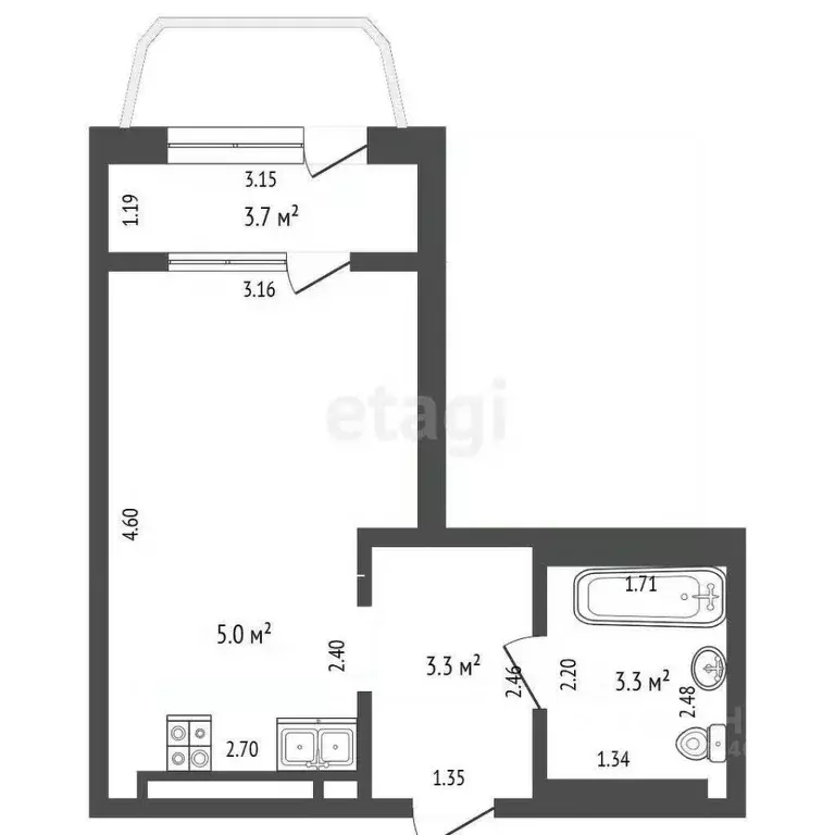 Студия Тюменская область, Тюмень ул. Фармана Салманова, 1 (20.0 м) - Фото 2