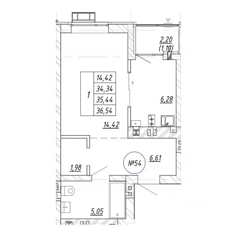 1-к кв. Калининградская область, Зеленоградск  (35.44 м) - Фото 1