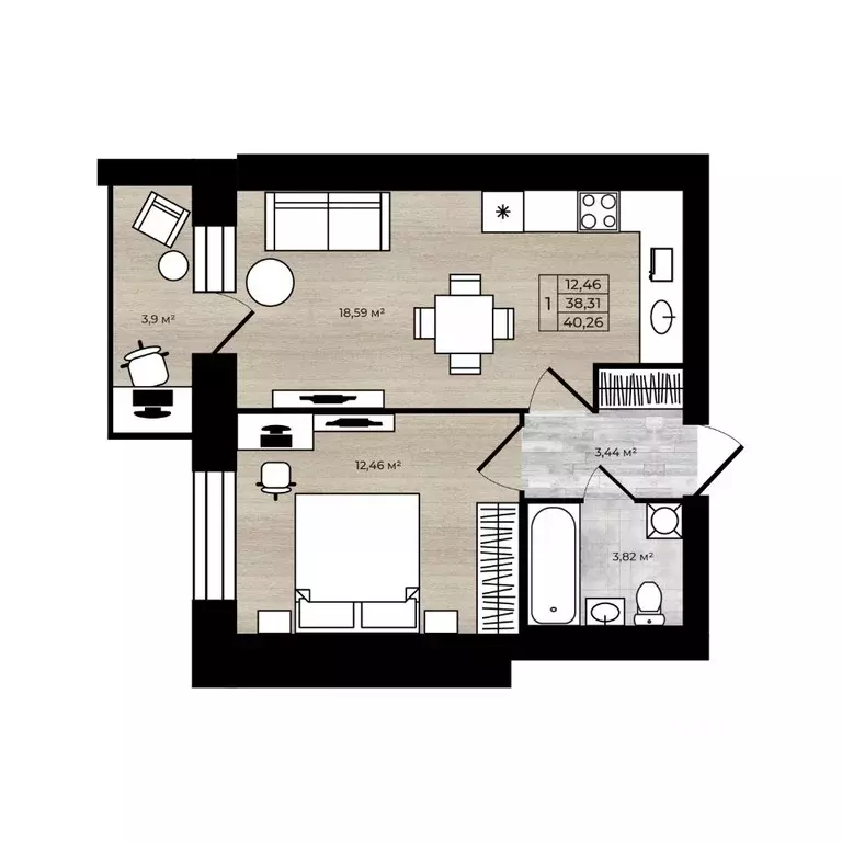 1-к кв. Ярославская область, Ярославль Тормозное ш. (42.21 м) - Фото 1