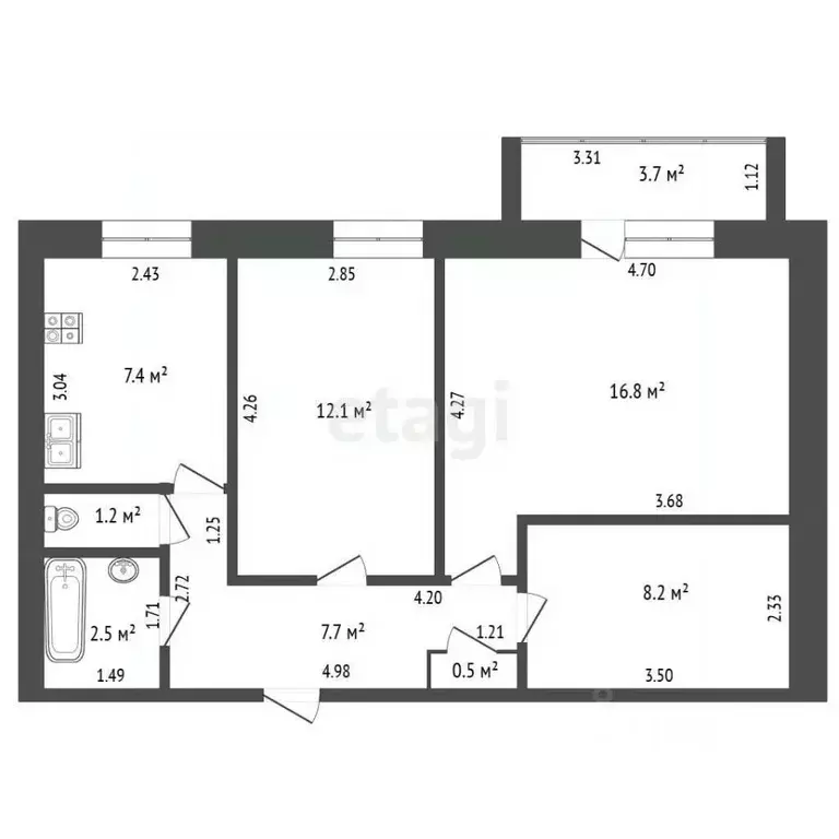 3-к кв. Башкортостан, Салават ул. Губайдуллина, 6 (56.4 м) - Фото 2
