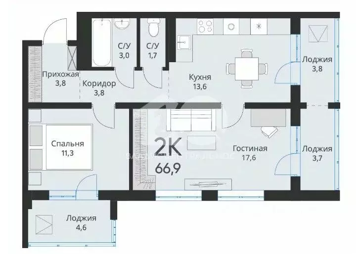 2-к кв. Новосибирская область, Обь ул. Большая, 23 (66.9 м) - Фото 2