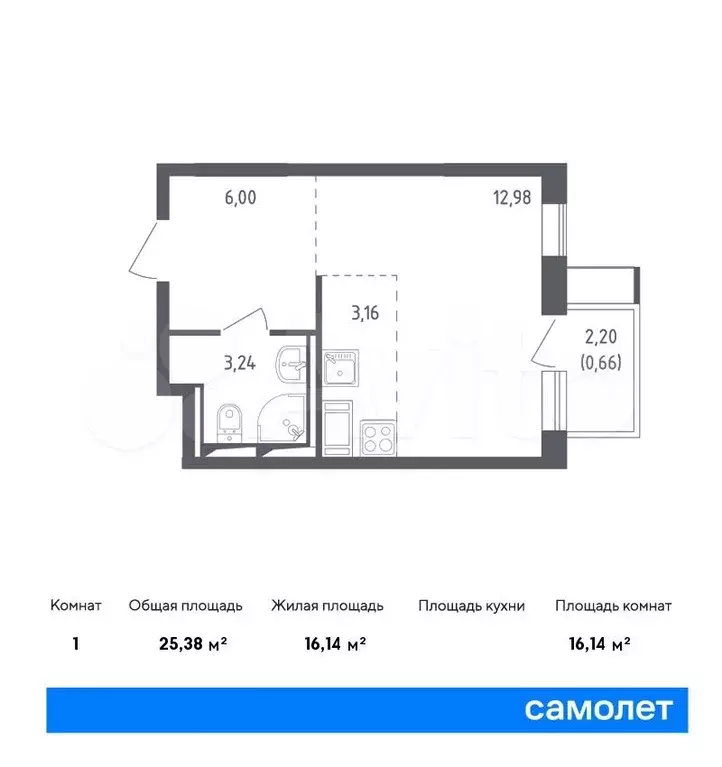 Квартира-студия, 25,4 м, 17/17 эт. - Фото 0