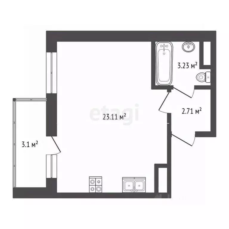 Студия Ярославская область, Ярославль ул. Брагинская, 18к4 (29.0 м) - Фото 1