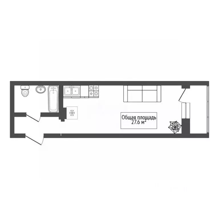 Студия Новосибирская область, Новосибирск ул. Виктора Уса, 13 (27.6 м) - Фото 2