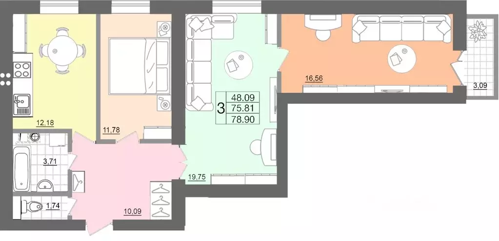 3-к кв. Смоленская область, Смоленск ул. Багратиона, 26 (79.55 м) - Фото 0