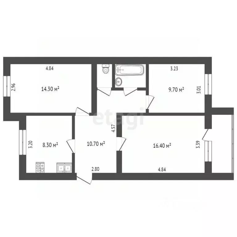 3-к кв. Вологодская область, Вологда ул. Маршала Конева, 18 (63.4 м) - Фото 2