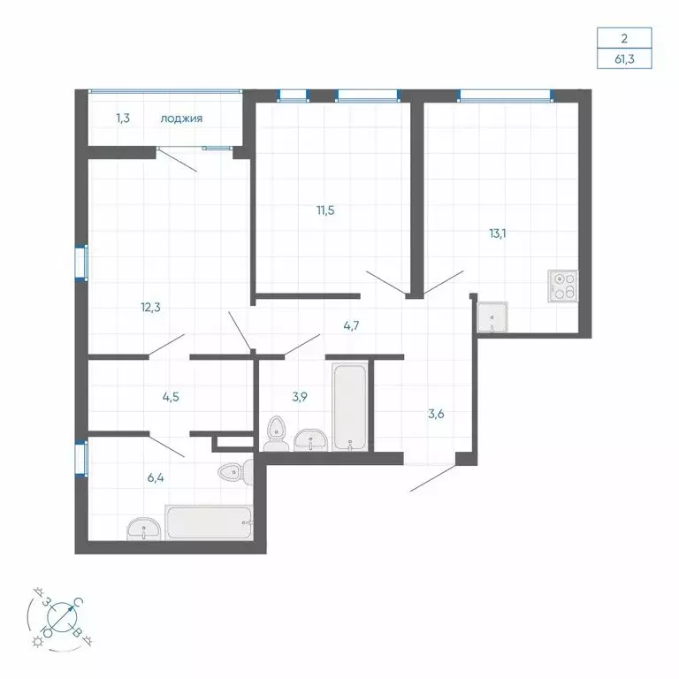 2-комнатная квартира: Екатеринбург, улица Вильгельма де Геннина, 59 ... - Фото 1