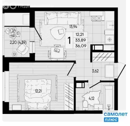 1-комнатная квартира: Краснодар (36.1 м) - Фото 0