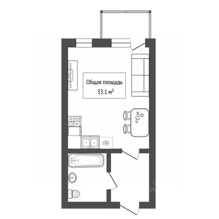 Студия Новосибирская область, Новосибирск Садовый пер., 5 (33.1 м) - Фото 2