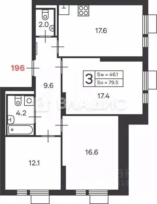 3-к кв. Москва Дмитровское ш., 89 (78.0 м) - Фото 2