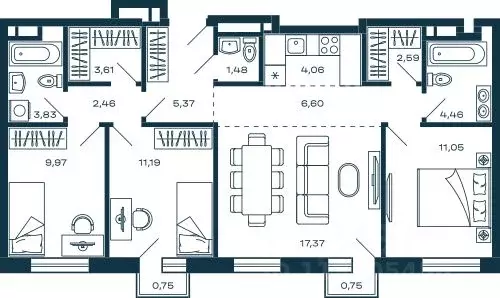 3-к кв. Московская область, Красногорск ул. Молодежная, 5 (84.48 м) - Фото 0