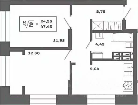 2-к кв. Новосибирская область, Новосибирск Аэропорт мкр,  (47.46 м) - Фото 0