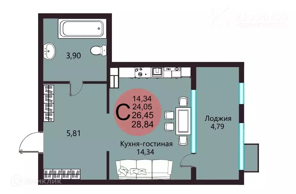 Продаётся квартира-студия, 28.84 м - Фото 1