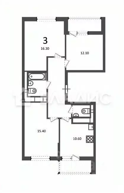3-к кв. Москва Кусковская ул., 12/1 (70.5 м) - Фото 2