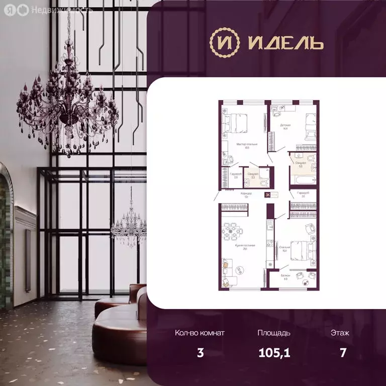 3-комнатная квартира: Нижний Новгород, ЖК Идель. Квартал на Сенной ... - Фото 1