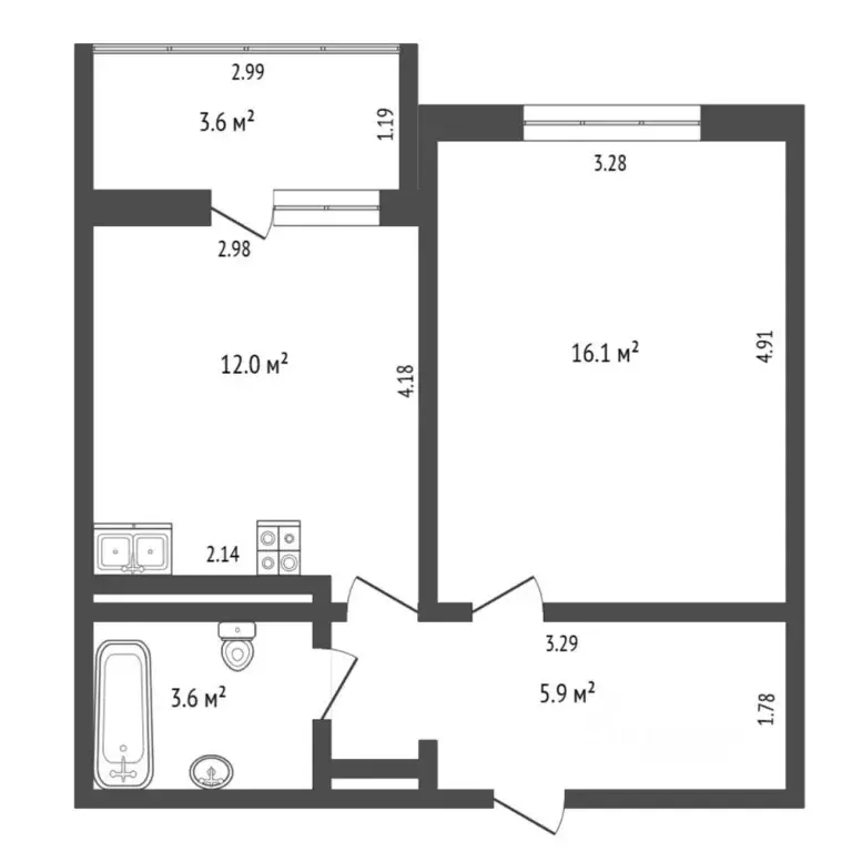 1-к кв. Тюменская область, Тюмень ул. Николая Зелинского, 19 (38.9 м) - Фото 2
