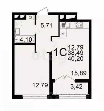 1-к кв. Тульская область, Тула пос. Горелки, Большая ул., 6А (40.2 м) - Фото 1