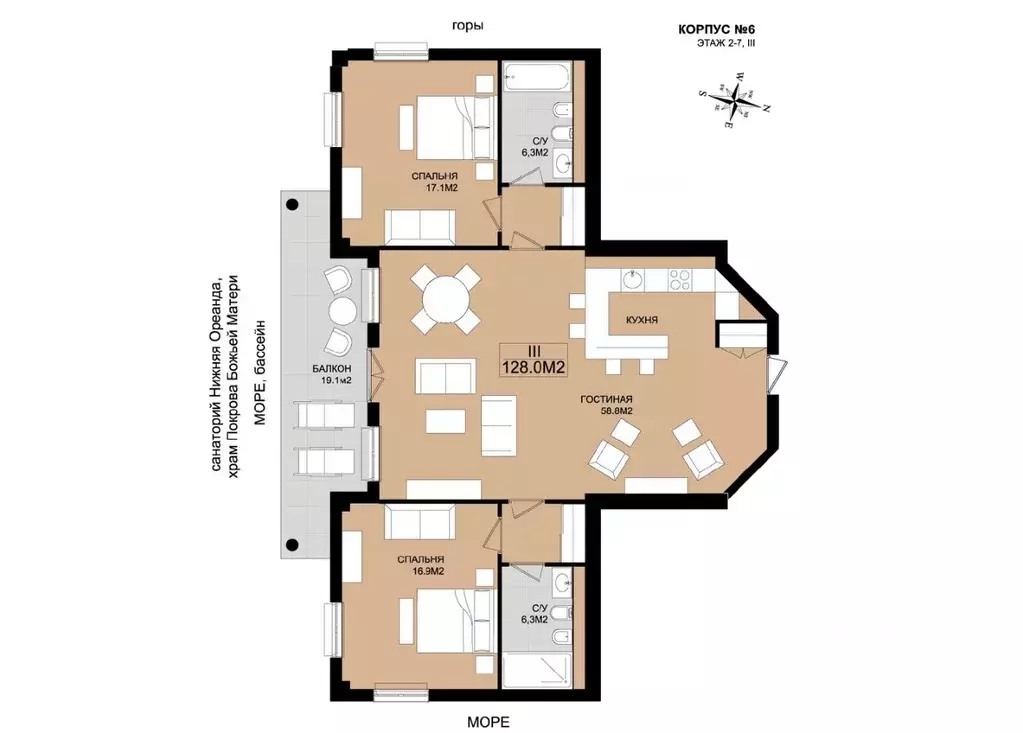 3-к кв. Крым, Ялта муниципальный округ, Ореанда пгт 60Гк6 (128.0 м) - Фото 1