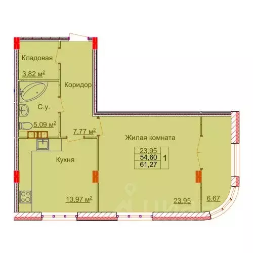 1-к кв. Ивановская область, Иваново Лежневская ул., 98 (61.27 м) - Фото 0