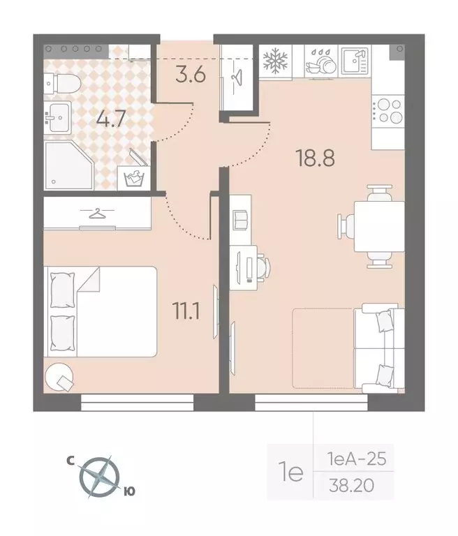 1-комнатная квартира: посёлок Шушары, ЖК Пулково Lake (38.2 м) - Фото 1