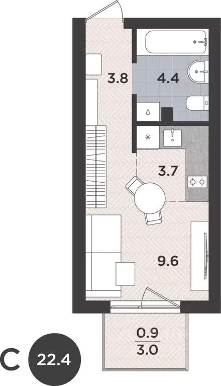 1-к кв. Калининградская область, Калининград Тихорецкая ул. (22.4 м) - Фото 1