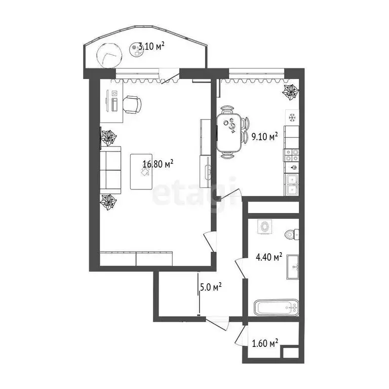 1-комнатная квартира: Тюмень, улица Героев Космоса, 21 (35 м) - Фото 0