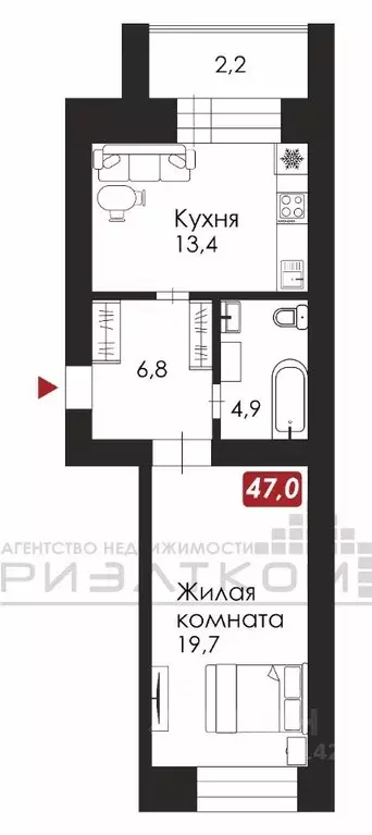 1-к кв. Амурская область, Благовещенск Зейская ул., 61/1 (47.0 м) - Фото 1