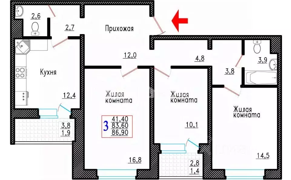 3-к кв. Воронежская область, Воронеж Острогожская ул., 166/4 (86.9 м) - Фото 0