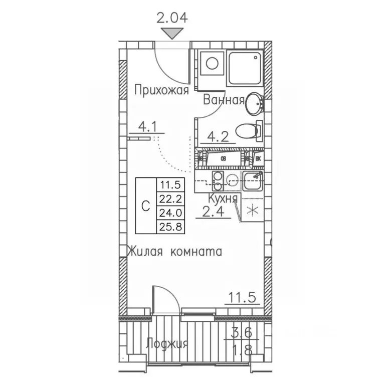 1-к кв. Приморский край, Владивосток ул. Расула Гамзатова, 7к1 (25.8 ... - Фото 1