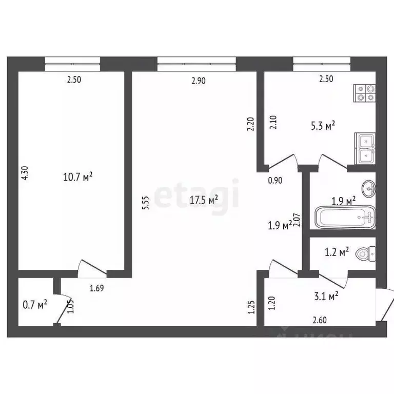 2-к кв. Архангельская область, Котлас ул. Гагарина, 41 (42.3 м) - Фото 2