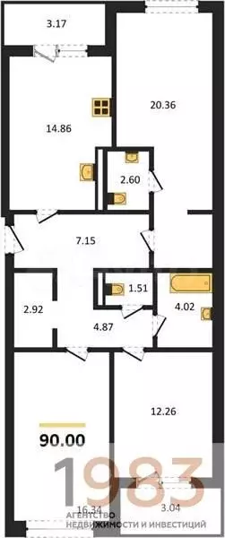 3-к. квартира, 90 м, 6/24 эт. - Фото 0