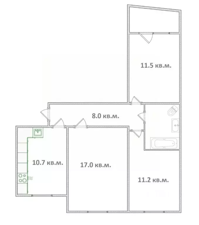 3-к кв. Омская область, Омск ул. Лукашевича, 27 (67.4 м) - Фото 2