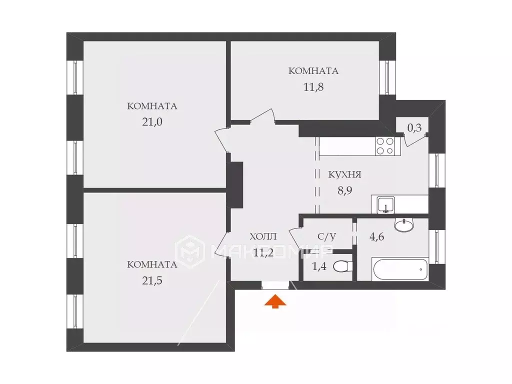 3-к кв. Санкт-Петербург, Санкт-Петербург, Павловск ул. Обороны, 4а ... - Фото 2