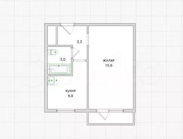 1-к. квартира, 30,4 м, 5/5 эт. - Фото 0