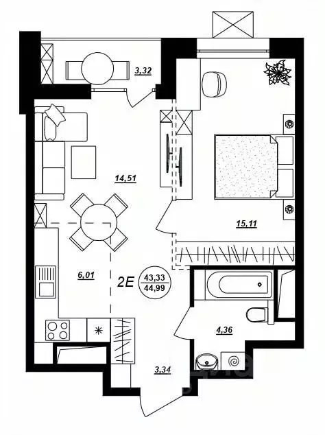 2-к кв. Хабаровский край, Хабаровск ул. Демьяна Бедного (44.99 м) - Фото 1