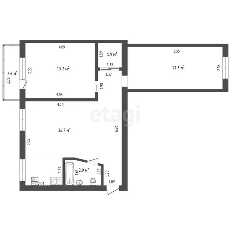 3-комнатная квартира: Стерлитамак, улица Курчатова, 20 (59.8 м) - Фото 1