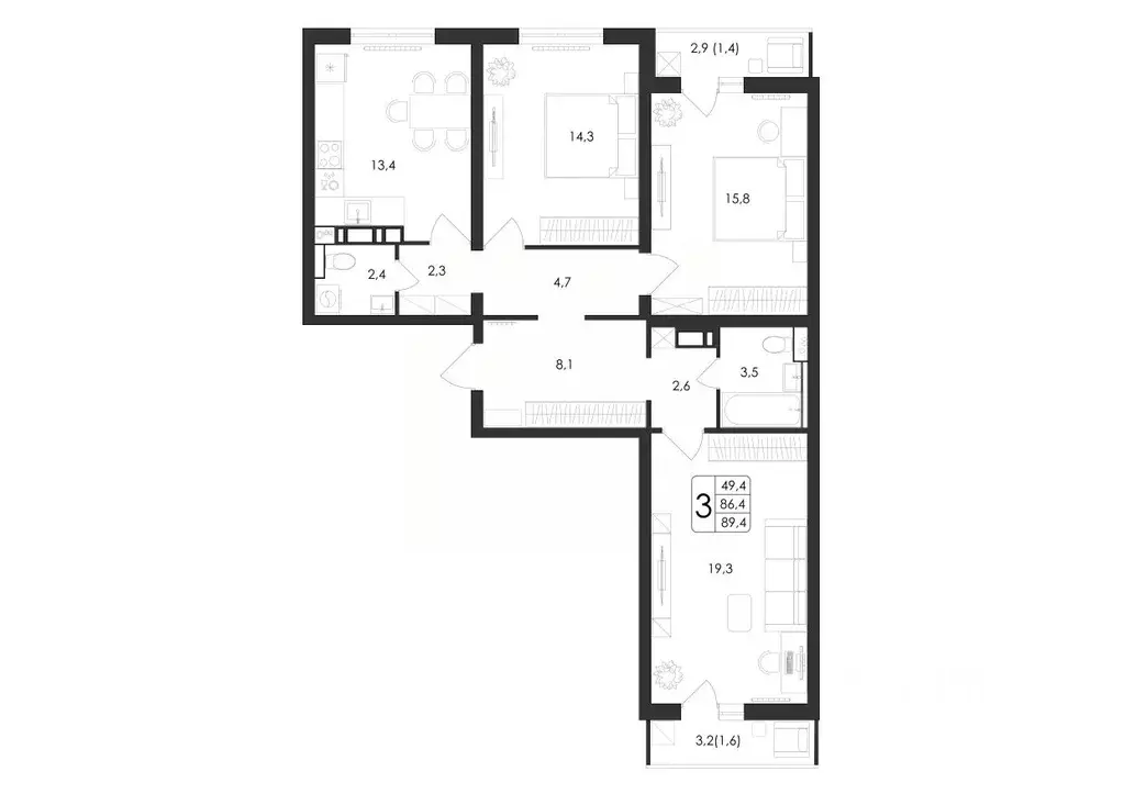 3-к кв. Воронежская область, Воронеж ул. Загоровского, 5/3 (89.4 м) - Фото 0