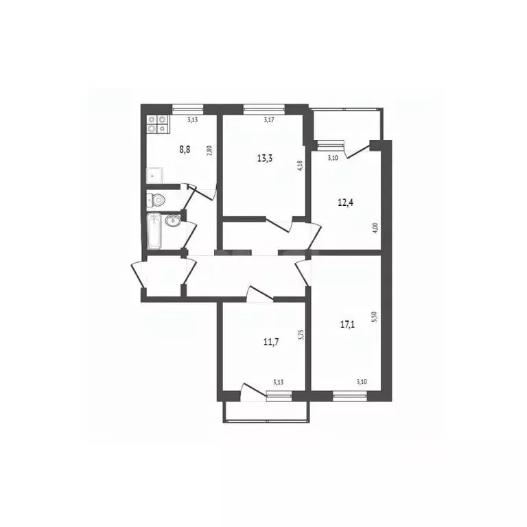 4-к кв. Белгородская область, Белгород ул. Чехова, 7 (85.0 м) - Фото 1
