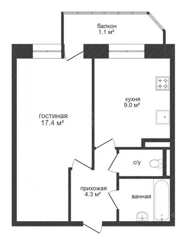 1-к кв. Тюменская область, Тюмень ул. Николая Чаплина, 113 (34.8 м) - Фото 1