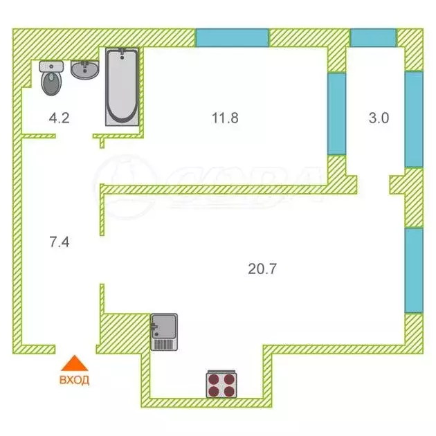 1-комнатная квартира: Тюмень, улица Федюнинского, 30к8 (44.3 м) - Фото 0