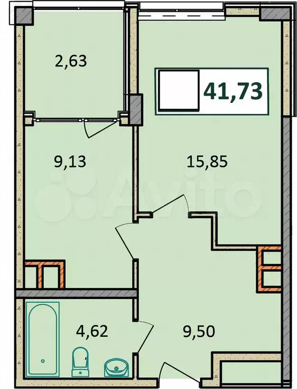 2-к. квартира, 41,7 м, 1/9 эт. - Фото 1