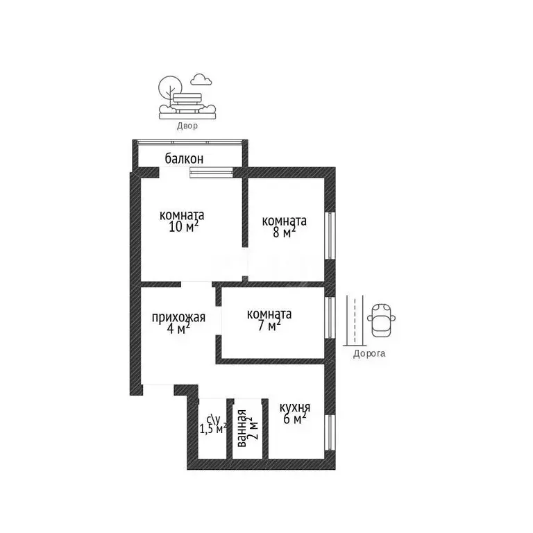 3-комнатная квартира: Майкоп, 6-й переулок, 1 (52.2 м) - Фото 0