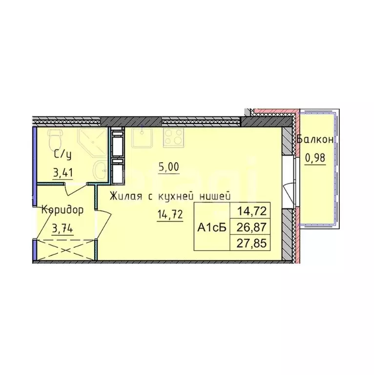 Квартира-студия: Ярославль, Пашуковская улица, 9к2 (28 м) - Фото 1