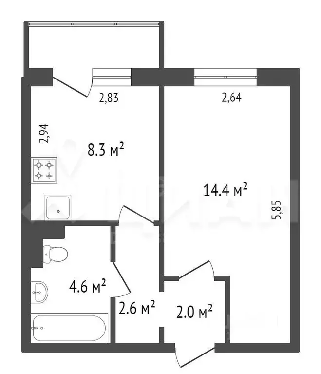 1-к кв. Омская область, Омск ул. Димитрова, 71/1 (35.0 м) - Фото 1