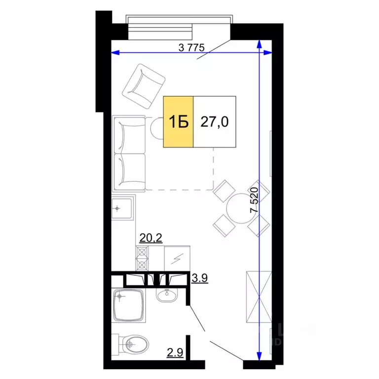 1-к кв. Краснодарский край, Анапа Мореград жилой комплекс (27.0 м) - Фото 1