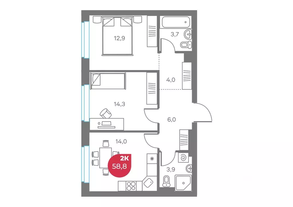 2-к кв. Пермский край, Пермь Советская ул., 16 (58.8 м) - Фото 1