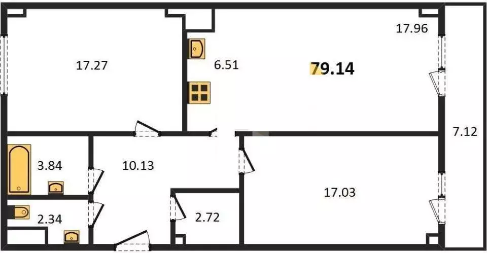 Квартира, 3 комнаты, 79.14 м - Фото 1
