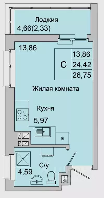 Студия Ростовская область, Батайск ул. Булгакова, 11 (26.75 м) - Фото 0