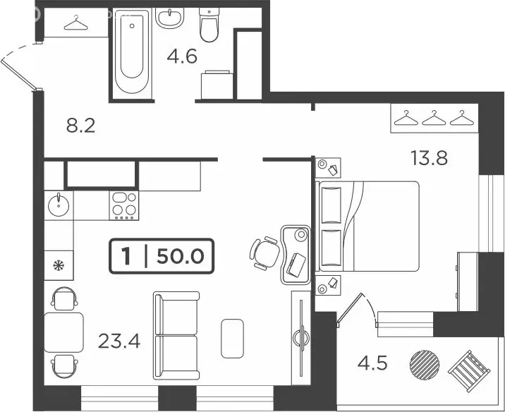 1-комнатная квартира: Тюмень, улица Мельникайте, 2к17 (50.08 м) - Фото 0
