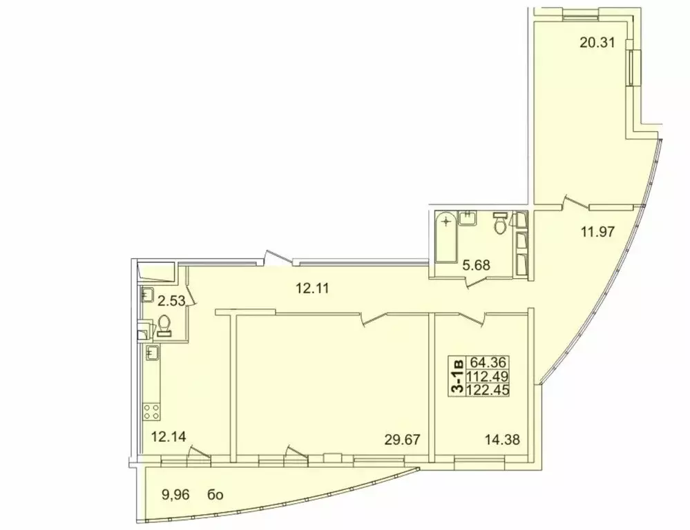 3-комнатная квартира: Санкт-Петербург, проспект Просвещения, 43 ... - Фото 2